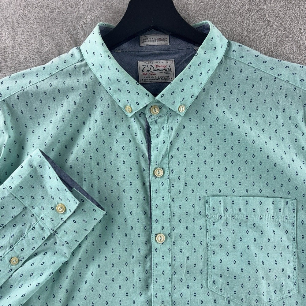 7 Diamonds Button Shirt Mens Size XL‎ Green Micro Print Casual